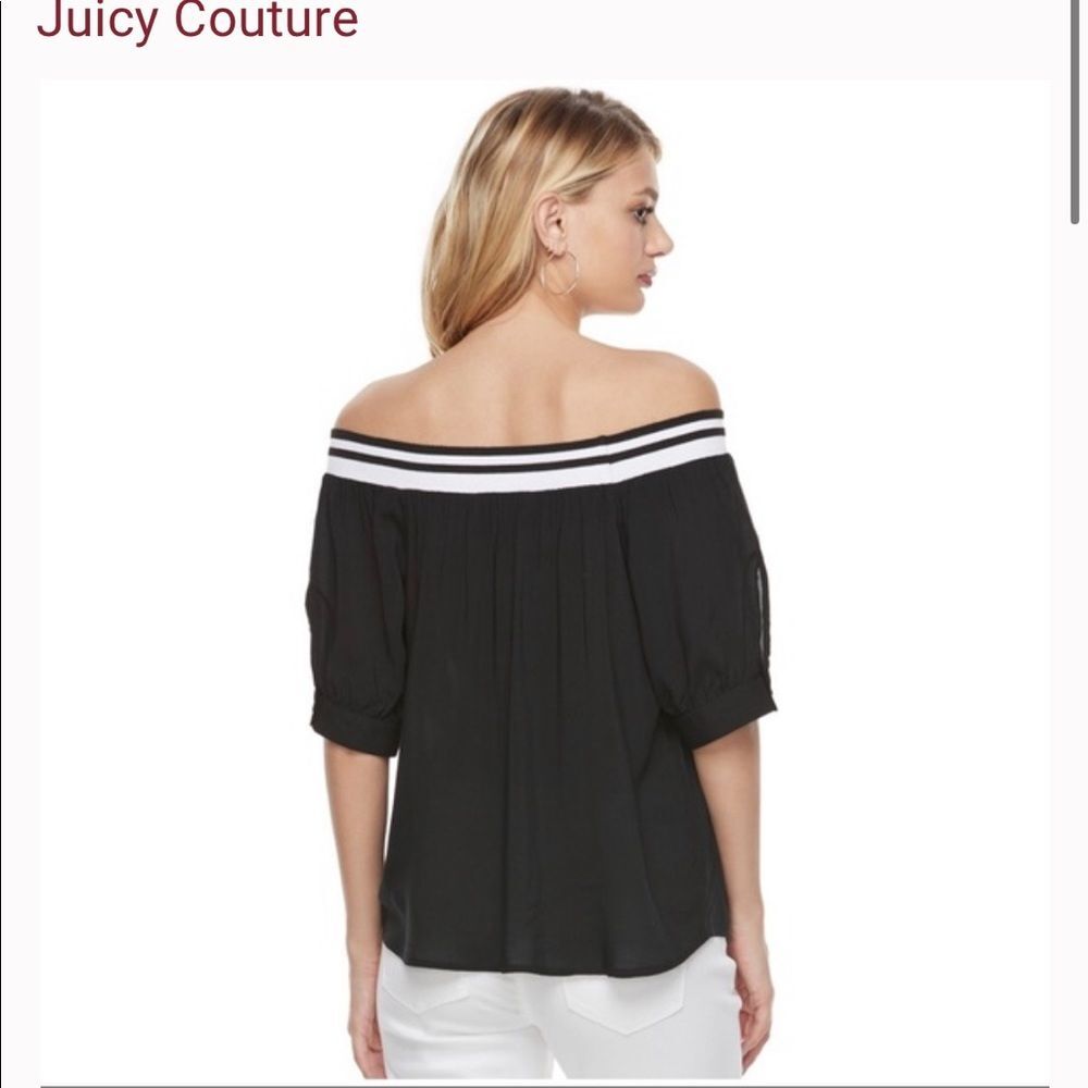 Juicy Couture Womens Off the Shoulder Blouse XL Black White Flowy Lightweight